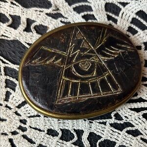 “Eye of Horus” witAbercrombie & Fitch Brass Oval Belt Buckle. One of a kind